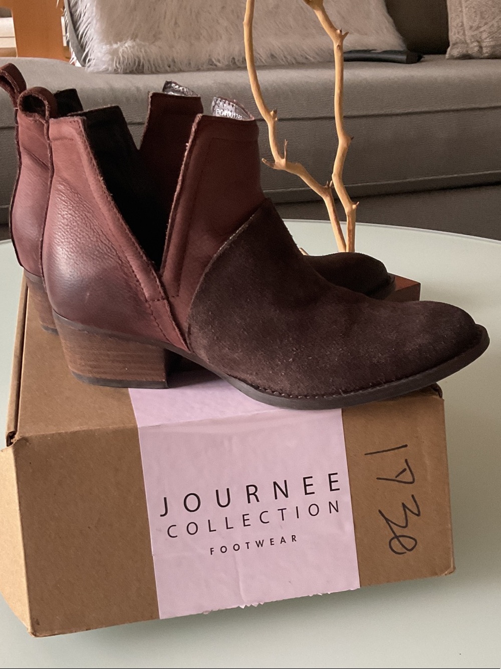 Journee Collection Brown Suede & Leather Ankle Booties